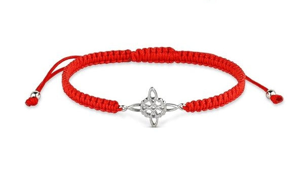 Pulsera Hilo Negro o Rojo Nudo de Bruja Plata