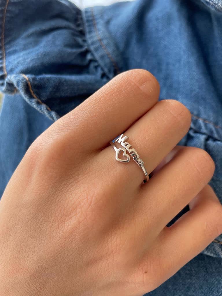 Anillo Abierto Mamá Corazón Plata