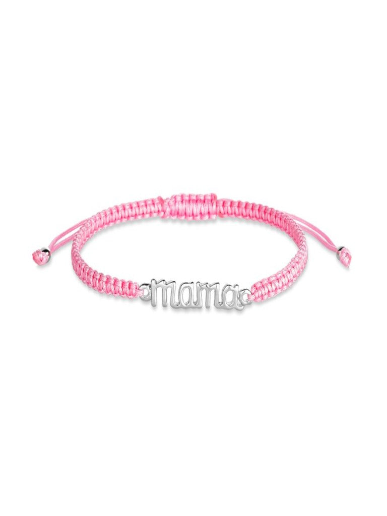 Pulsera Hilo Rosa Mamá Plata