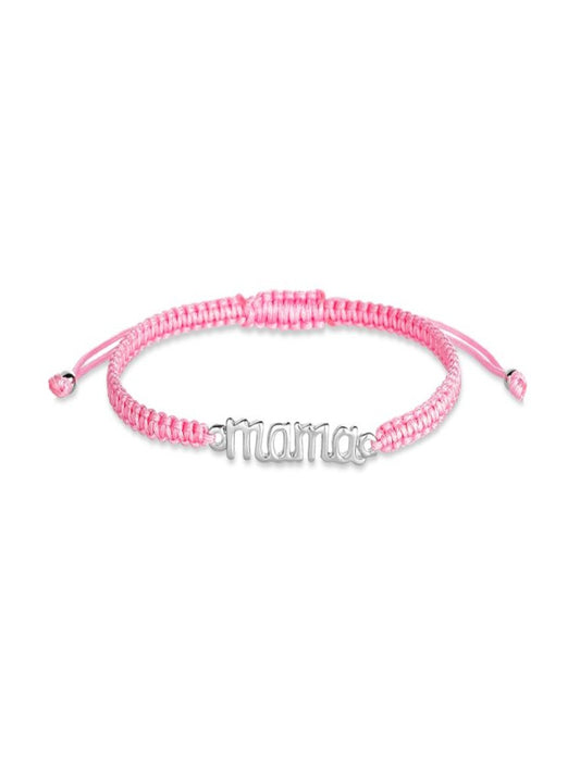 Pulsera Hilo Rosa Mamá Plata