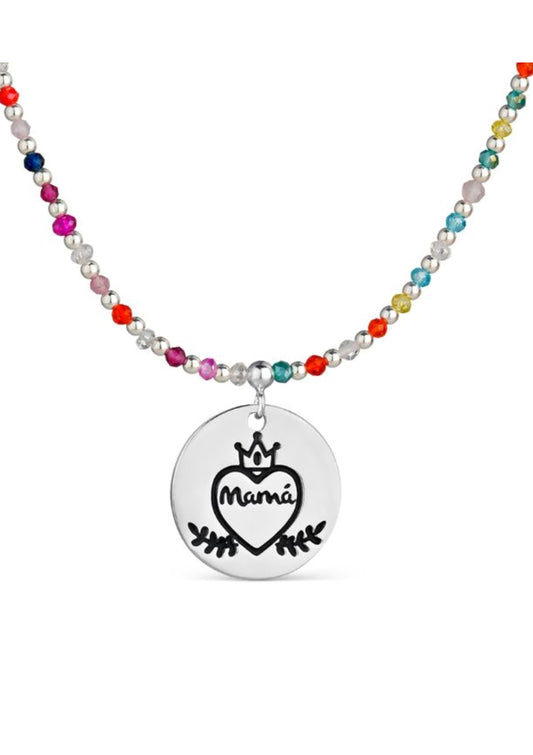 Collar Mamá Corazón Multicolor Plata