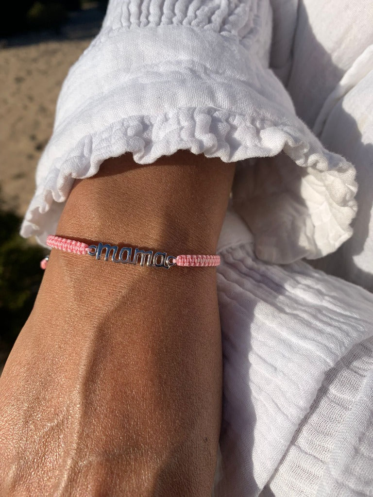 Pulsera Hilo Rosa Mamá Plata